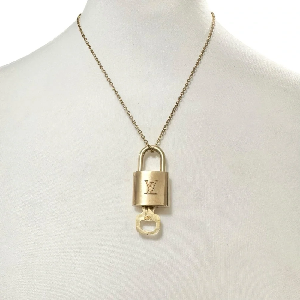 Authentic Louis Vuitton #344 Lock & Key Set on a 18K Gold Plated Chain Necklace